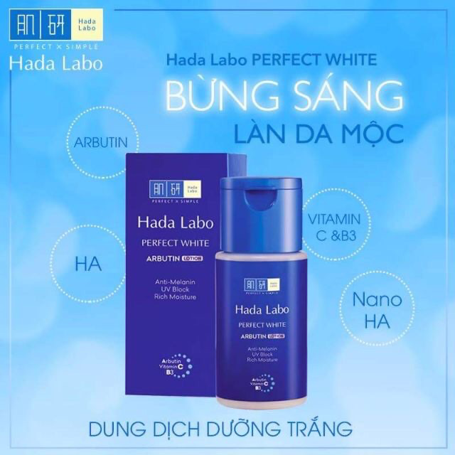 Hada Labo Perfect White Lotion tăng cường chống ôxy hóa, dưỡng sáng da, cho sắc da đều màu rạng rỡ