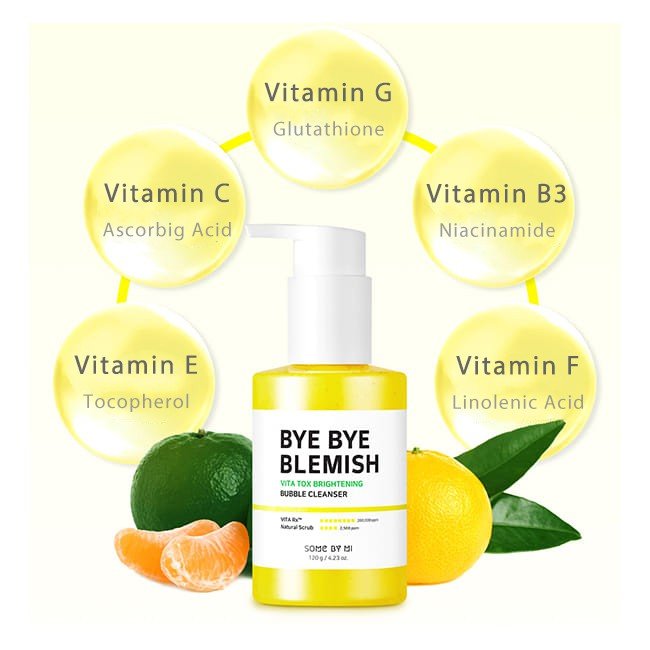 Gel Rửa Mặt Some By Mi Sủi Bọt Làm Sạch & Sáng Da Bye Bye Blemish Vita Tox Brightening Bubble Cleanser chứa 18 loại vitamin được tổng hợp