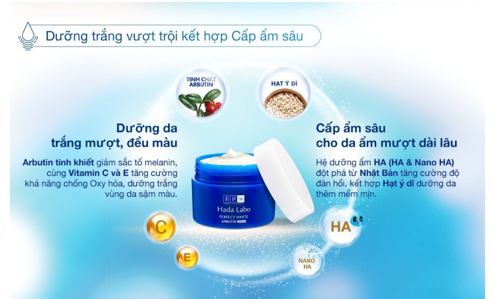 Hada Labo Perfect White Arbutin Cream giúp dưỡng ẩm và dưỡng sáng da