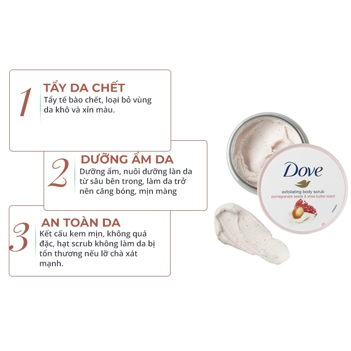 Dove Exfoliating Pomegranate Seeds Shea Butter giúp chống lão hóa, cân bằng độ ẩm cho da