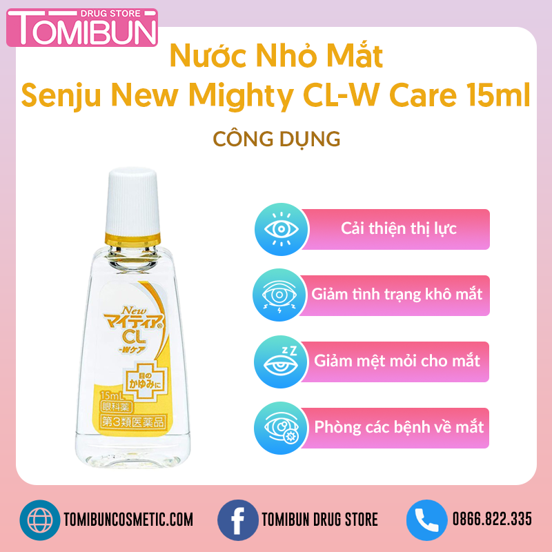 Nước Nhỏ Mắt SENJU New Mighty CL W Care giúp giảm thiểu tình trạng khô mắt, giảm mệt mỏi