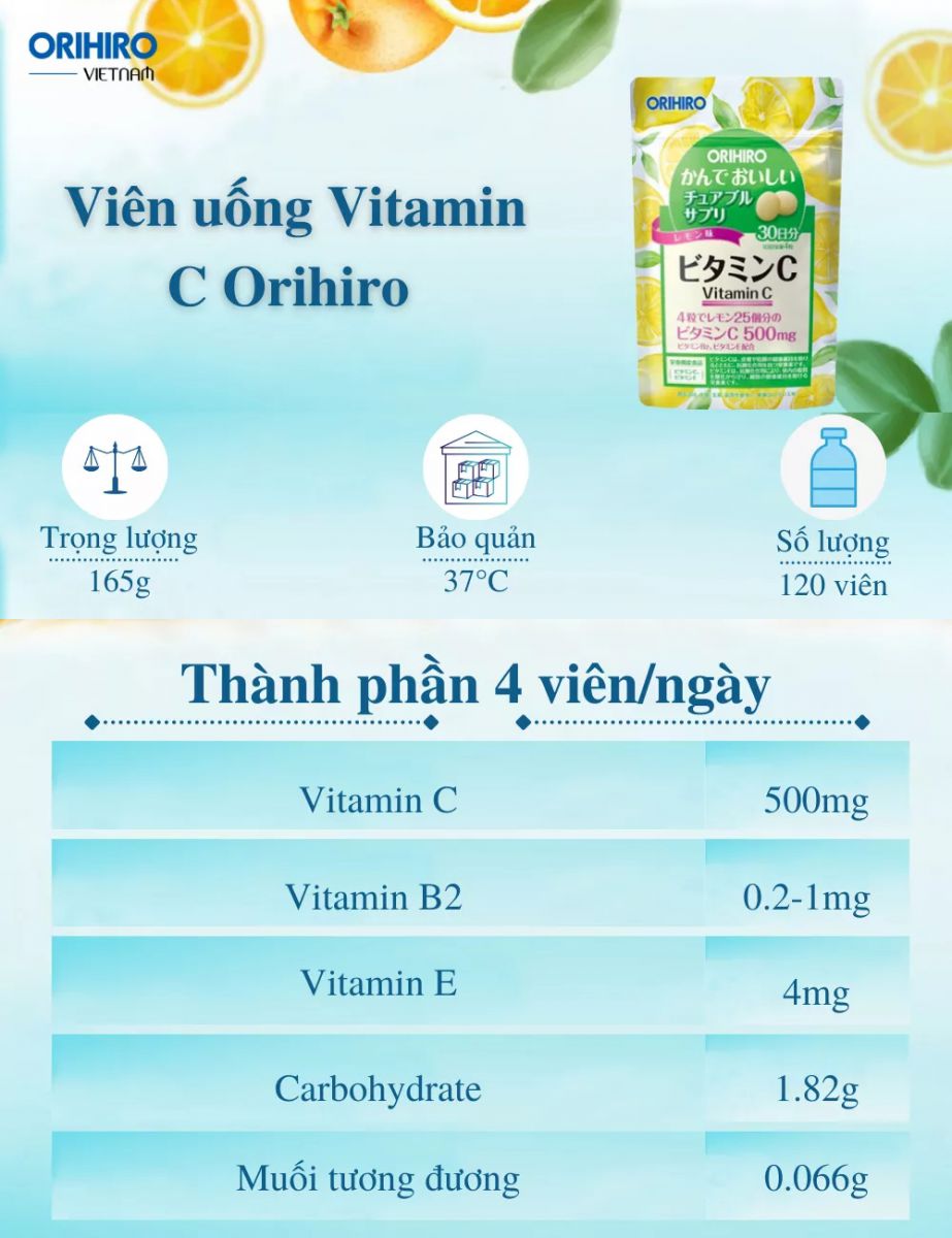 Thành phần có trong Viên Uống Vitamin C Orihiro Dạng Túi