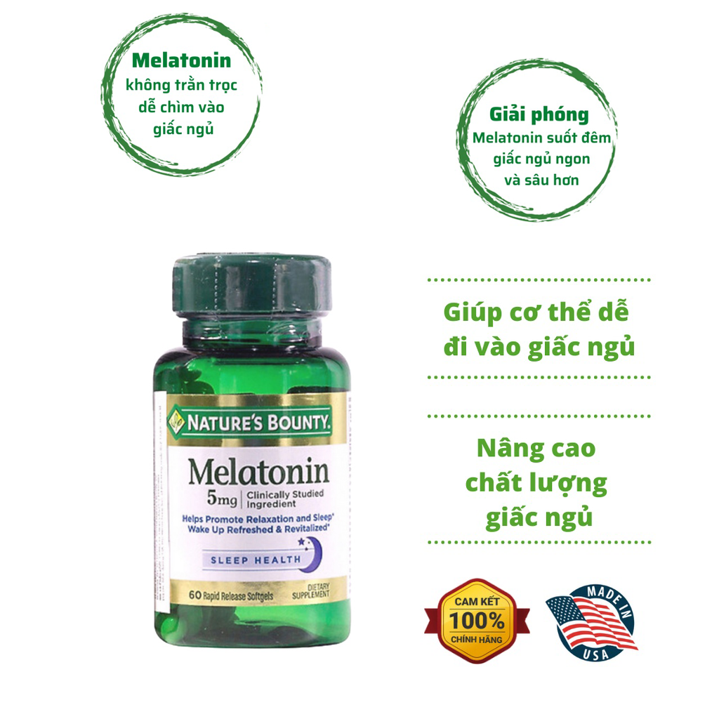 Viên Uống Điều Hòa Giấc Ngủ Nature's Bounty Melatonin hỗ trợ nâng cao chất lượng giấc ngủ