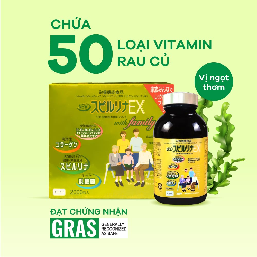 Tảo Xoắn Vàng DIC LIFETEC Spirulina EX With Family có chứa tới 50 loại Vitamin rau củ