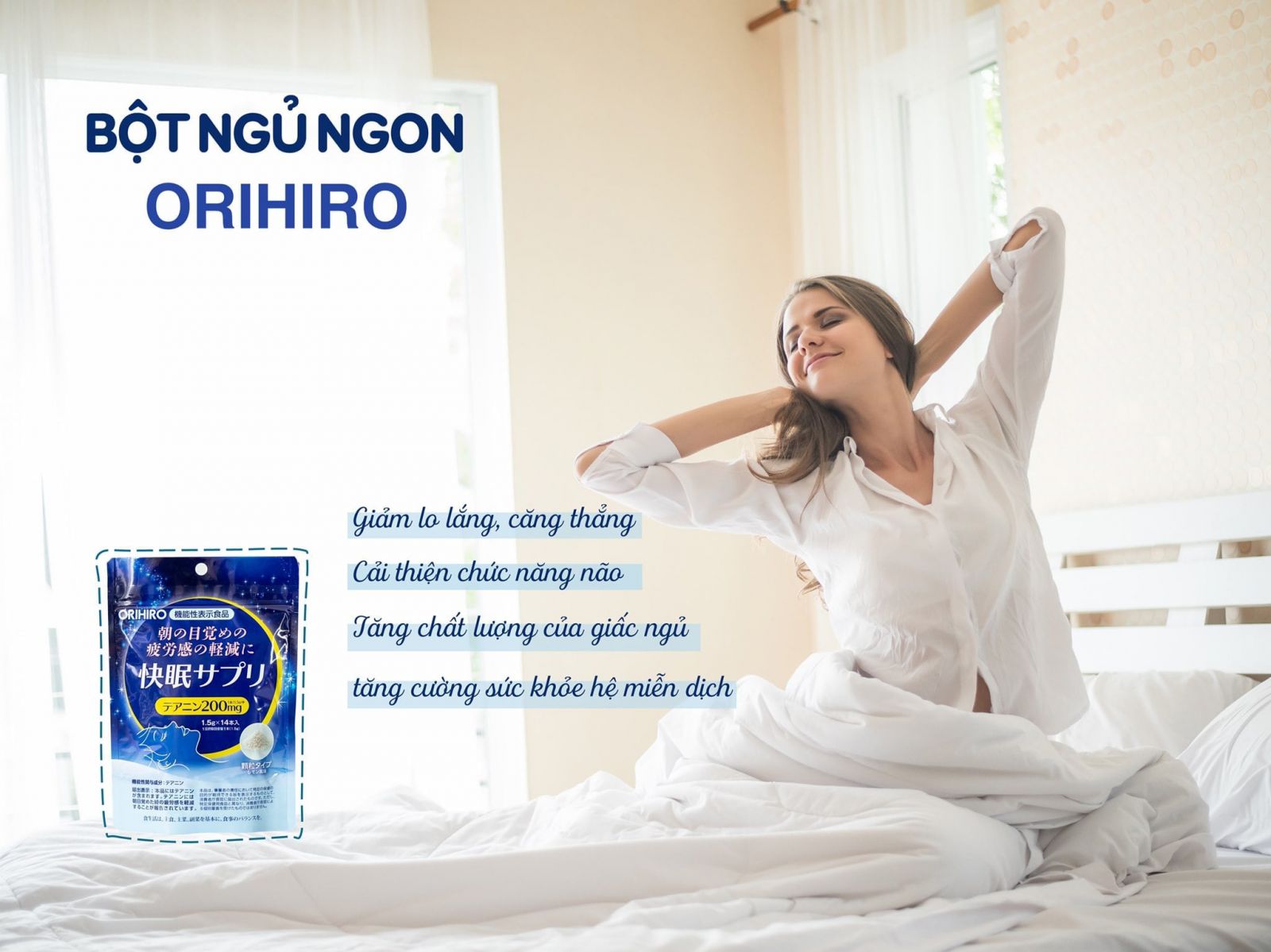 ORIHIRO - Thức Uống Hỗ Trợ Ngủ Ngon hỗ trợ giảm lo lắng và căng thẳng, cải thiện chức năng não