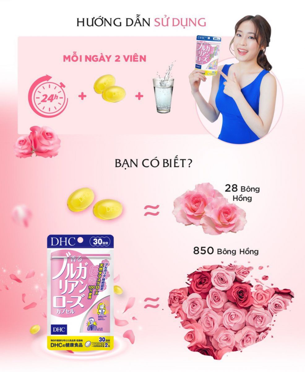 Viên Uống Hoa Hồng DHC Bulgarian Rose Capsule hỗ trợ tạo mùi hương thơm tự nhiên lan tỏa