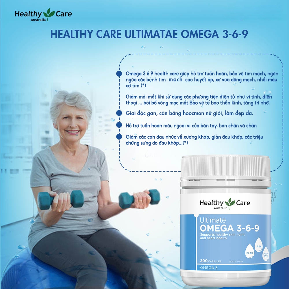 Viên Dầu Cá Healthy Care Ultimate Omega 3-6-9 Giúp điều trị các bệnh về chàm, cả thiện cho người có làn da khô
