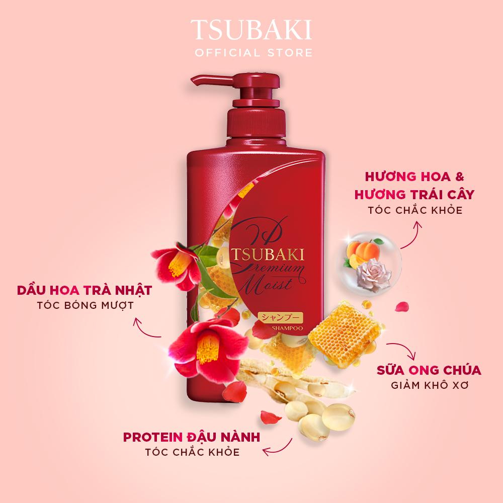 Dầu Gội Dưỡng Tóc Bóng Mượt Tsubaki Premium Moist Shampoo hỗ trợ làm sạch, nuôi dưỡng tóc khô xơ