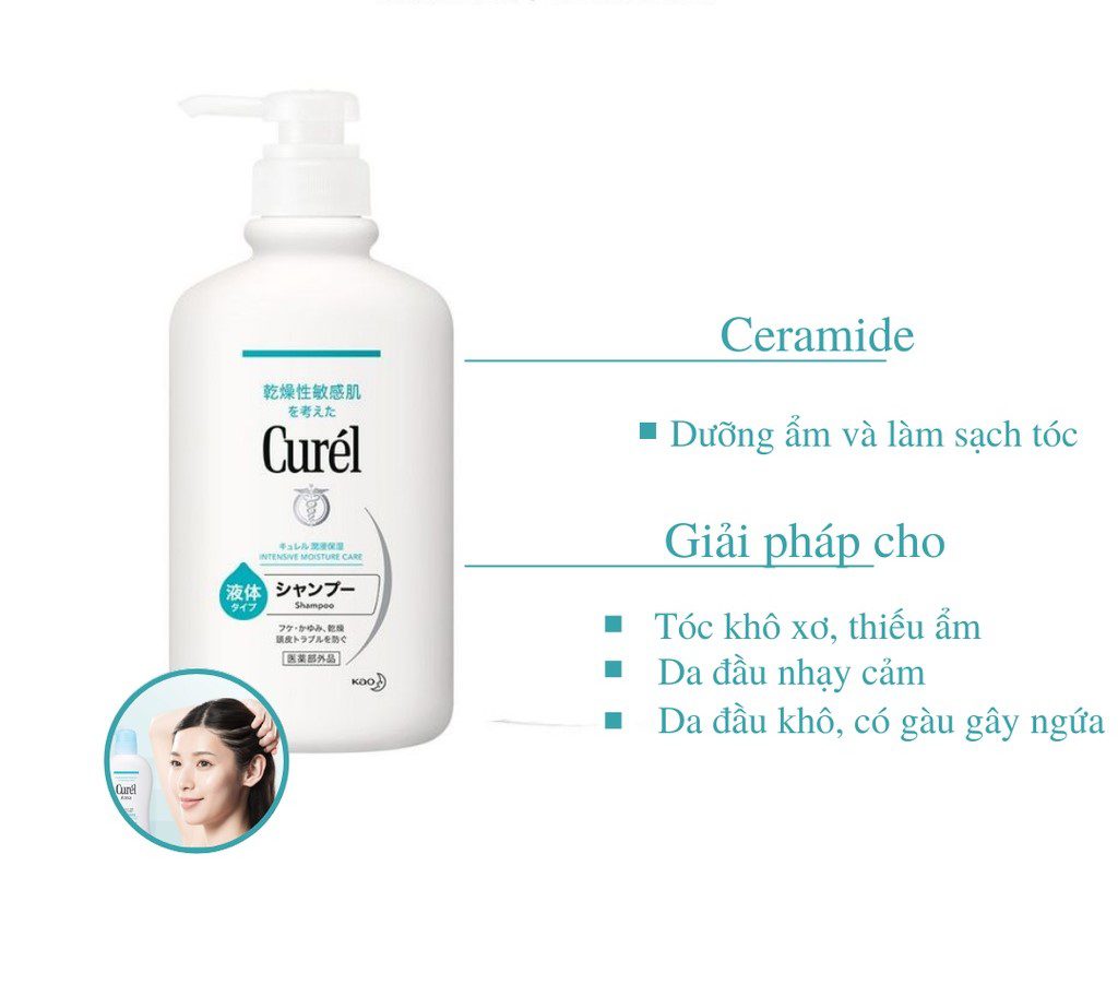 Curél Intensive Moisture Care Shampoo giúp ngăn ngừa các vấn đề về da đầu, giữ da đầu khỏe mạnh