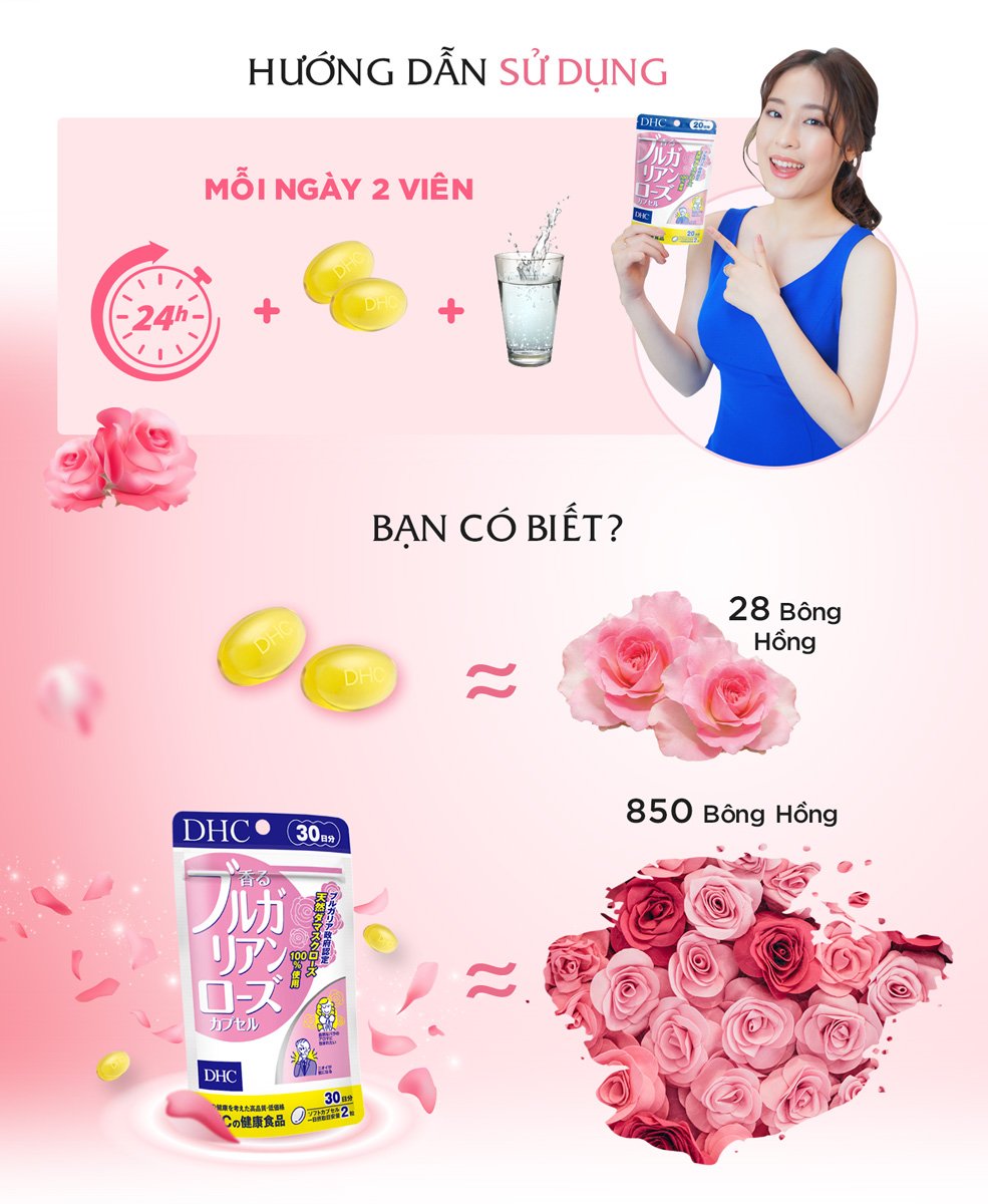 Viên Uống Hoa Hồng DHC Bulgarian Rose Capsule hỗ trợ tạo mùi hương thơm tự nhiên lan tỏa