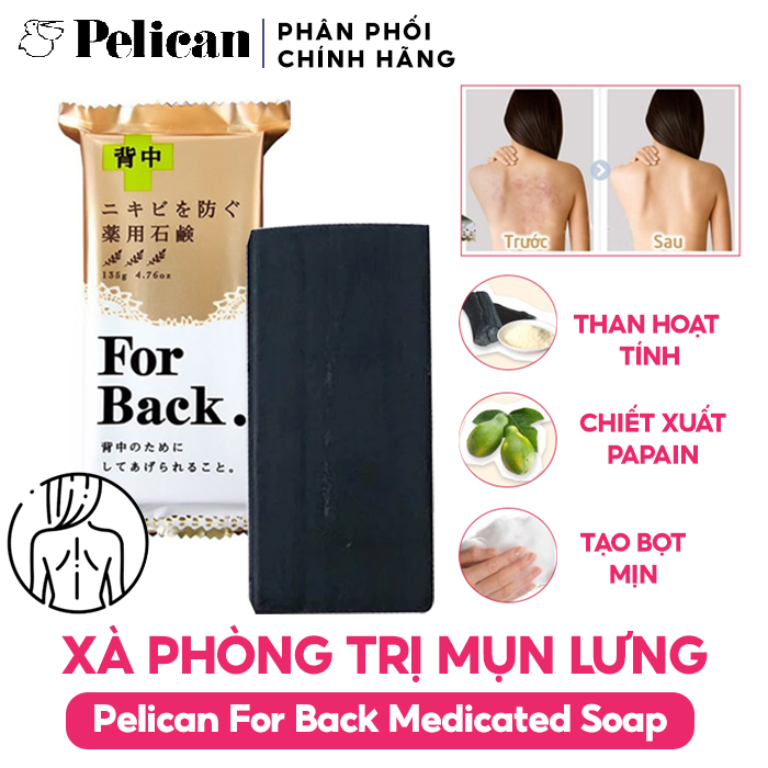 Xà Phòng Trị Mụn Lưng Pelican For Back Medicated Soap hỗ trợ làm da sạch thoáng, loại bỏ độc tố