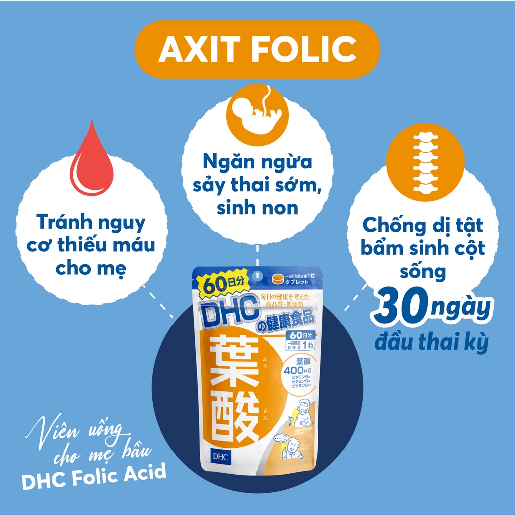 Viên Uống Bổ Sung DHC Axit Folic dành cho mẹ bầu cung cấp dưỡng chất thiết yếu giúp mẹ khỏe mạnh