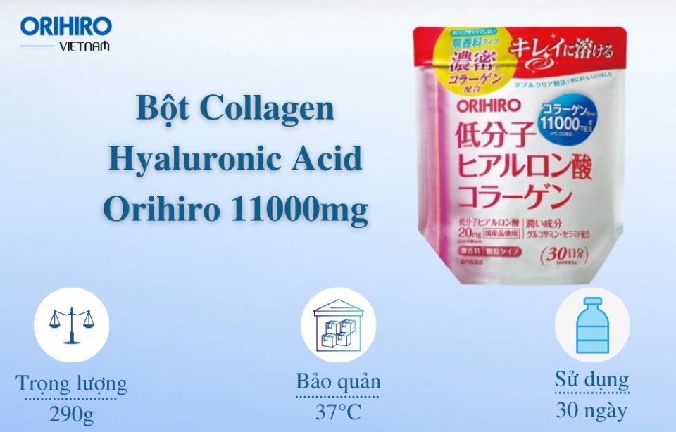 Bột Collagen Hyaluronic Acid ORIHIRO thúc đẩy sự phát triển của mô tế bào, hồi phục tế bào yếu, giảm nếp nhăn