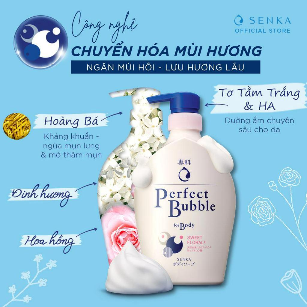 Sữa Tắm Senka Perfect Bubble For Body Sweet Floral+ Hương Hoa Dịu Ngọt giúp kháng khuẩn, ngừa mụn, mang lại cảm giác thoải mái