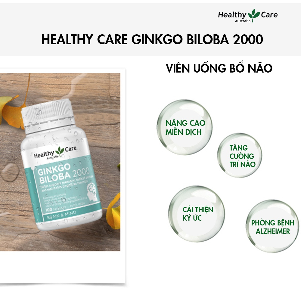 Viên Bổ Não Healthy Care Ginkgo Biloba hỗ trợ nâng cao miễn dịch, tăng cường trí não,...