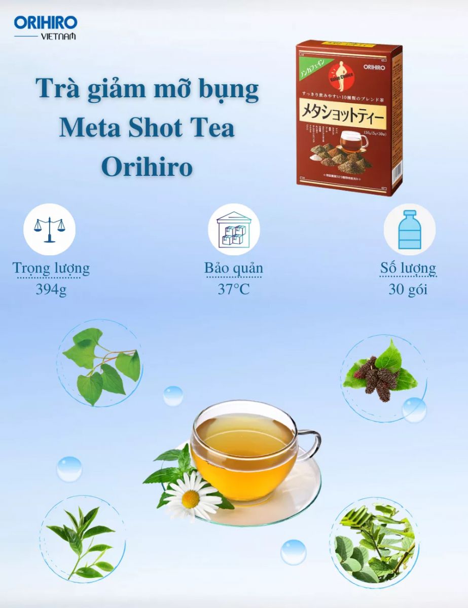 Trà Giảm Cân Orihiro Meta Shot Tea được chiết xuất từ các thành phần thiên nhiên 