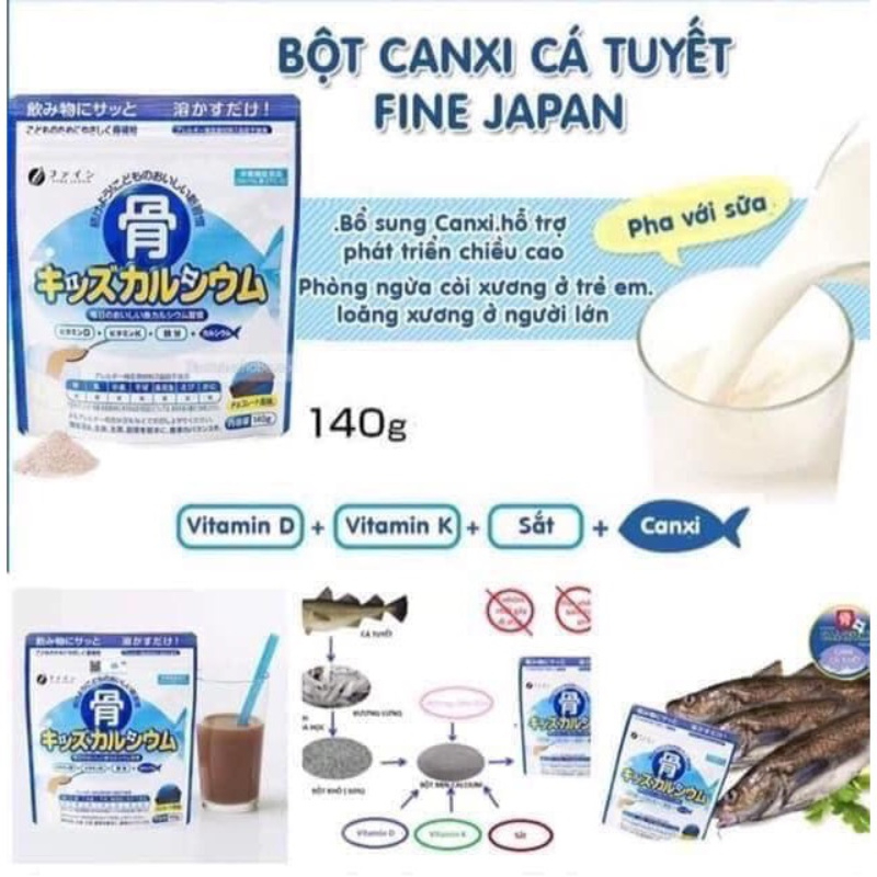 Canxi Cá Tuyết Nhật Bản Cho Bé Fine Japan Kids Calcium giúp cải thiện vóc dáng tuổi dậy thì