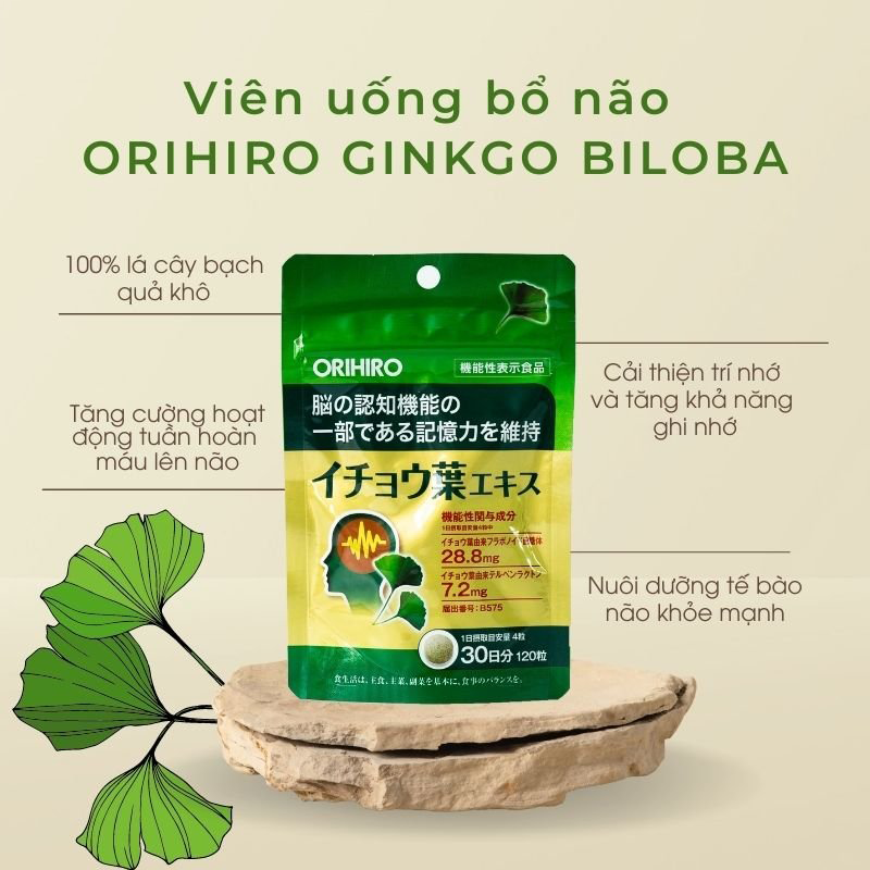 Viên Uống Bổ Não Orihiro Ginkgo Biloba bồi bổ trí não cho người trung niên, người cao tuổi hay quên