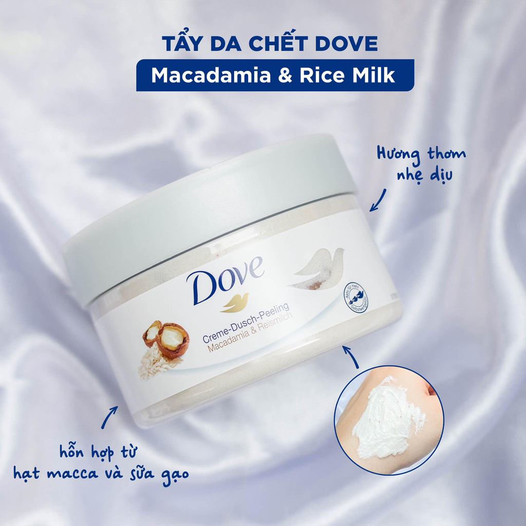 Kem Tẩy Tế Bào Chết Toàn Thân Dove Macadamia & Reismilch