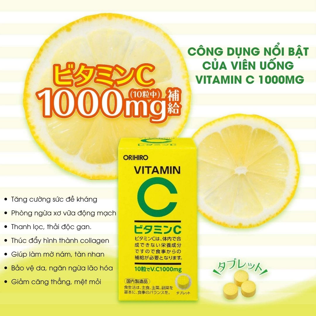 Viên Uống Bổ Sung Vitamin C Orihiro hỗ trợ tăng cường đề kháng và miễn dịch, phòng ngừa bệnh cảm cúm