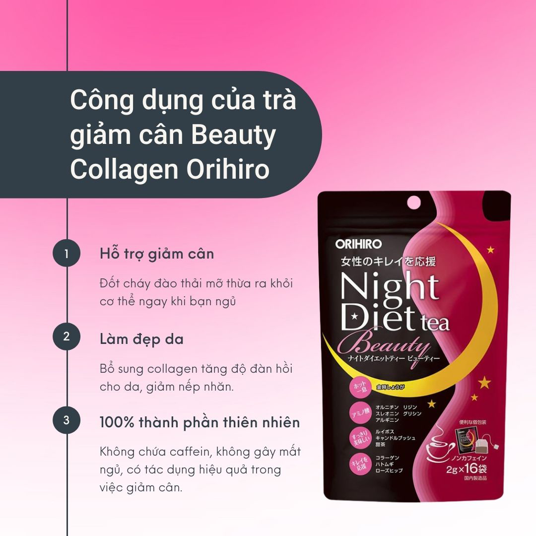 ORIHIRO - Trà Giảm Cân Ban Đêm Night Diet Beauty hỗ trợ giảm cân, chuyển hóa chất béo thành năng lượng cho cơ thể