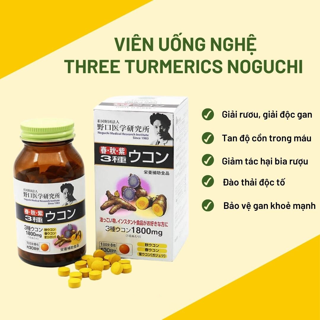 Viên Uống Tinh Chất 3 Loại Nghệ Giải Độc Gan Three Turmerics Noguchi củng cố hoạt động hệ tiêu hoá, làm lành nhanh vết thương ở dạ dày, gan,..