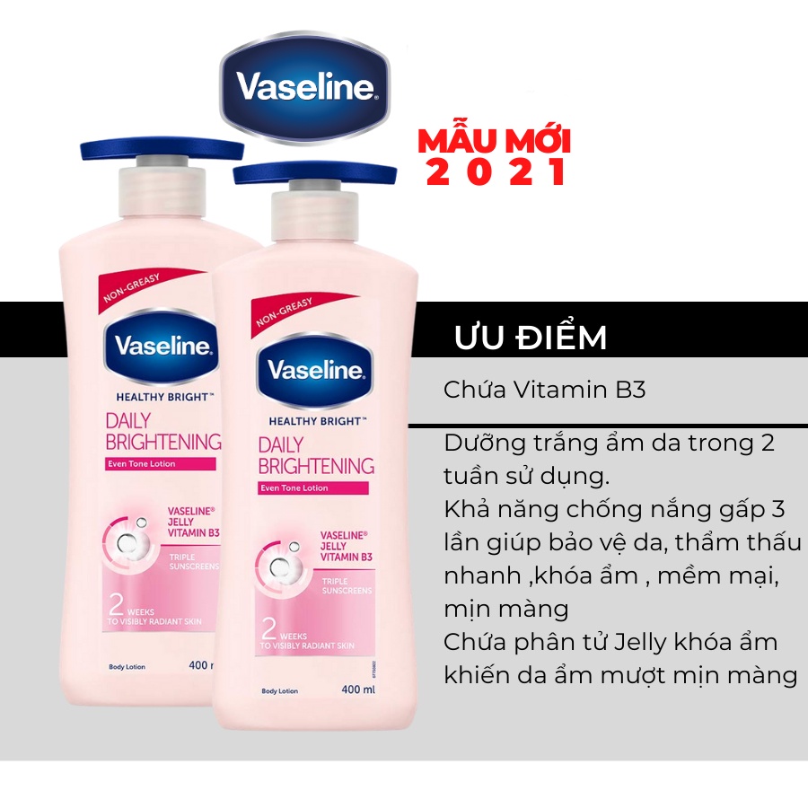 Sữa Dưỡng Thể Trắng Da Vaseline Daily Brightening thẩm thấu rất nhanh vào da và không hề gây ra cảm giác nhờn dính khó chịu