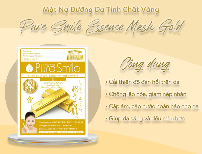 Mặt Nạ Dưỡng Da Tinh Chất Vàng Pure Smile hỗ trợ xóa mờ nếp nhăn, tăng độ liên kết các mô dưới da