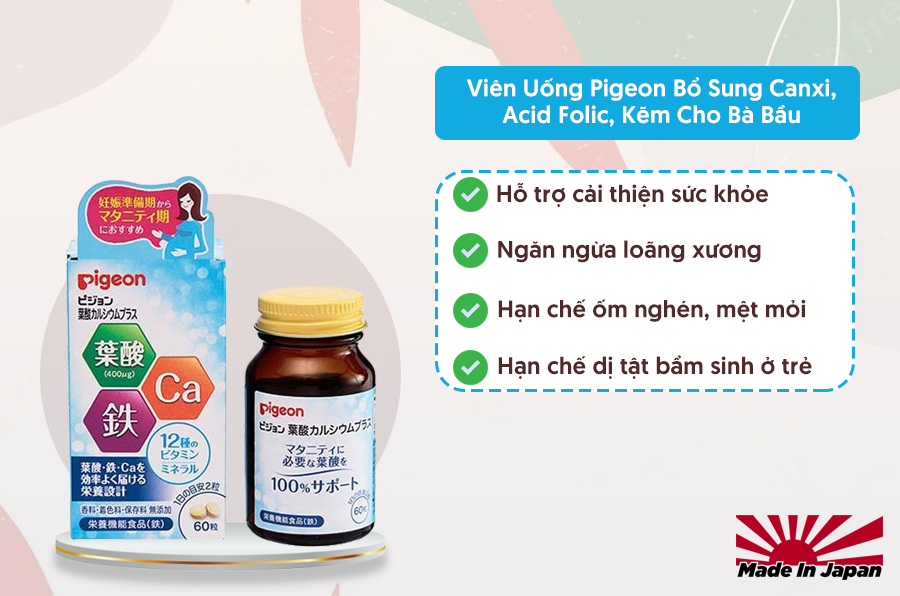 Viên Uống Pigeon Bổ Sung Canxi, Acid Folic, Kẽm Cho Bà Bầu hỗ trợ cải thiện sức khoẻ cho cả mẹ và bé