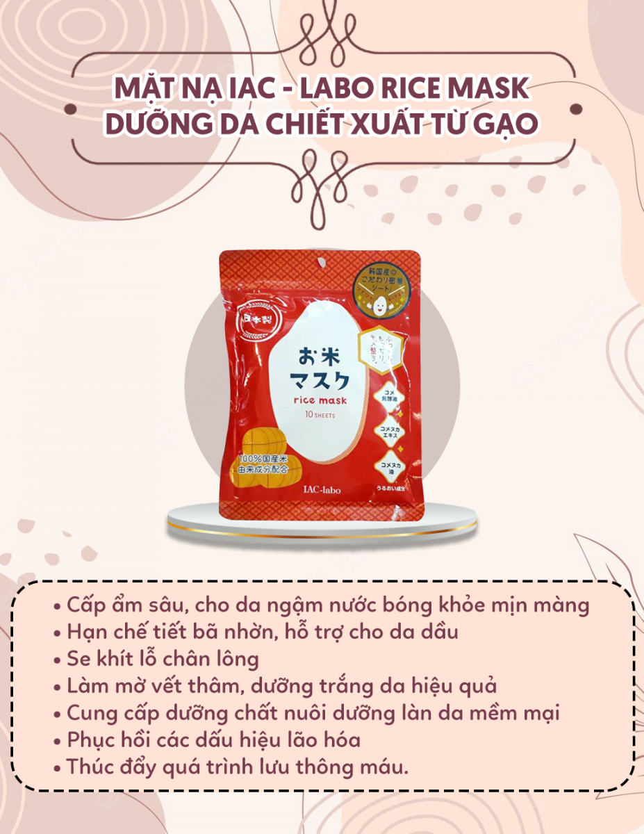 Mặt Nạ IAC - Labo Rice Mask Dưỡng Da Chiết Xuất Từ Gạo hỗ trợ cung cấp dưỡng chất nuôi dưỡng da mềm mại