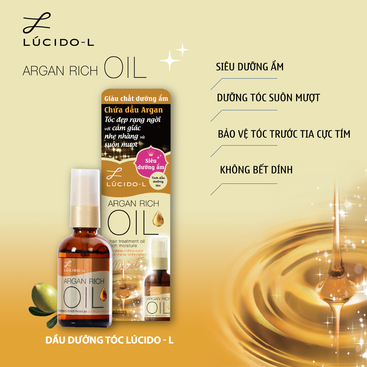 Dầu Dưỡng Ẩm Tóc Lucido-L Argan Oil Rich Moisture hỗ trợ giảm thiểu các triệu chứng ngứa, gàu hay tóc khô ráp