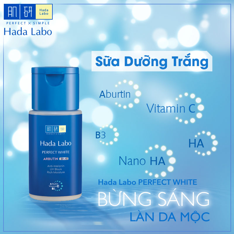 Hada Labo Perfect White Arbutin Milk tái tạo cấu trúc đàn hồi, cho làn da ẩm mượt, sáng mịn