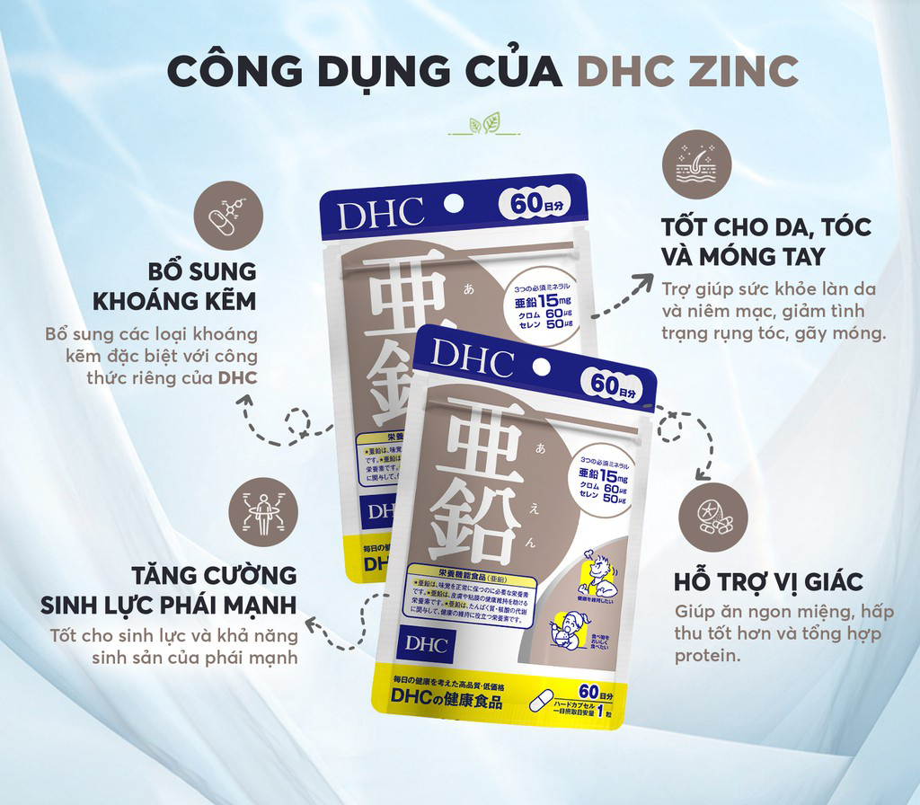 Viên Uống Bổ Sung Kẽm DHC ZINC tăng cường sức đề kháng, giảm thiểu mắc các bệnh lý