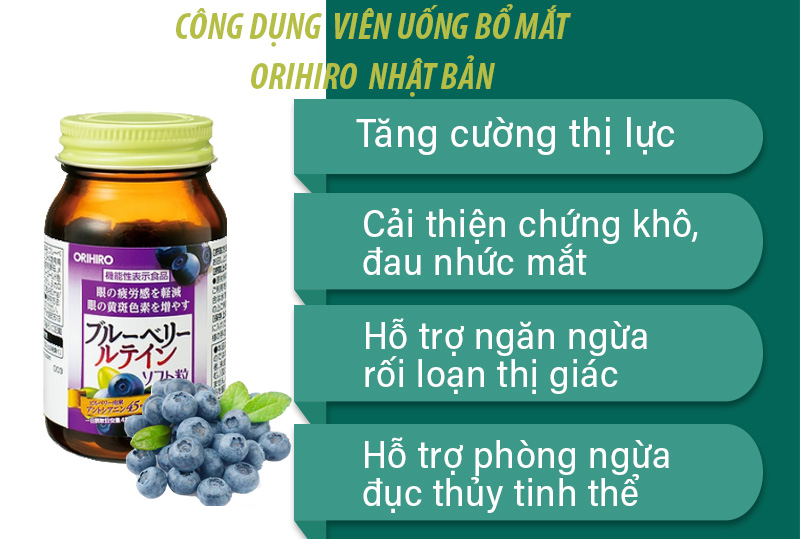 Viên Uống Bổ Mắt Việt Quất Blueberry ORIHIRO giúp bồi bổ mắt, dưỡng mắt khoẻ, giảm thiểu tình trạng thoái hoá mắt