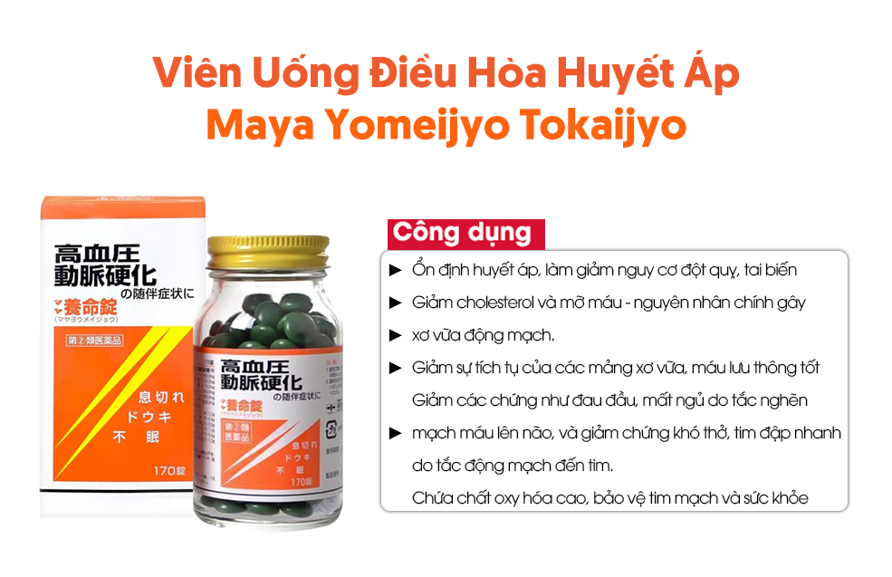 Viên Uống Điều Hoà Huyết Áp Maya Yomeijyo có chứa chất oxy hóa cao, giúp bảo vệ tim mạch và sức khỏe
