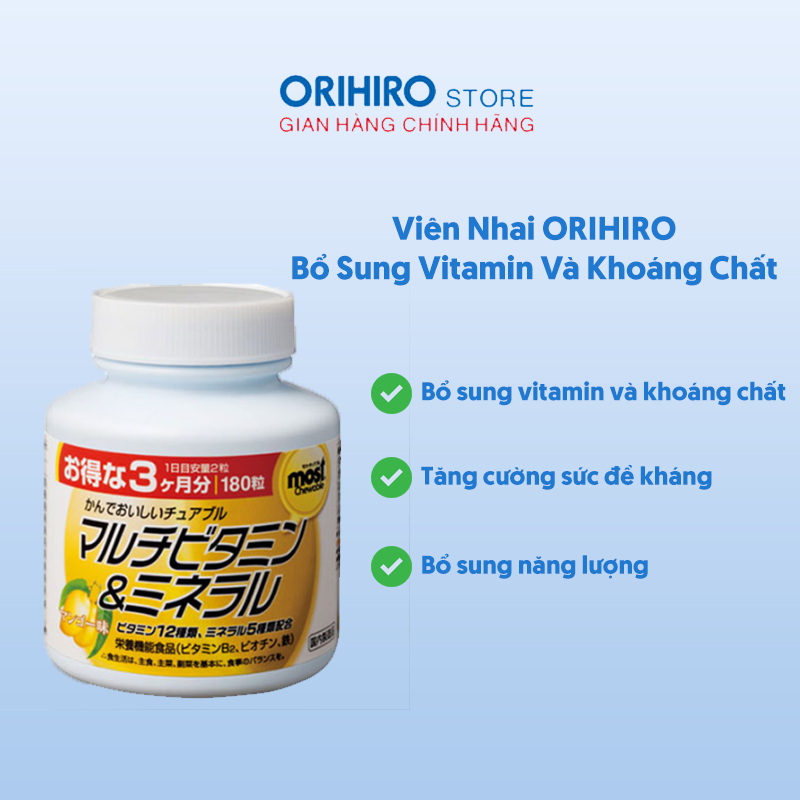 Viên Nhai Bổ Sung Vitamin Và Khoáng Chất Orihiro Most Chewable hỗ trợ làm đẹp và bảo vệ làn da