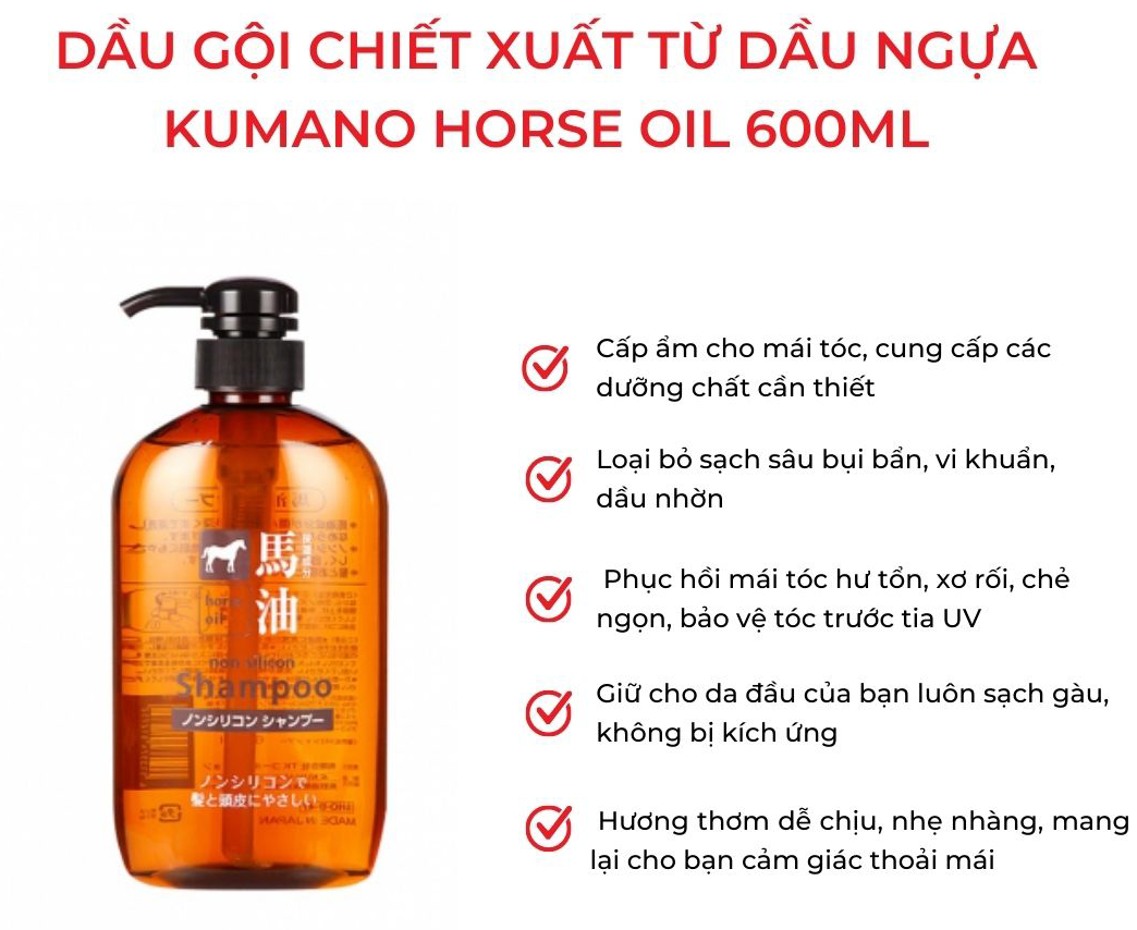 Kumano Cosme Station Horse Oil Shampoo hỗ trợ làm sạch da đầu nhẹ nhàng, ngăn ngừa gàu, nấm da đầu