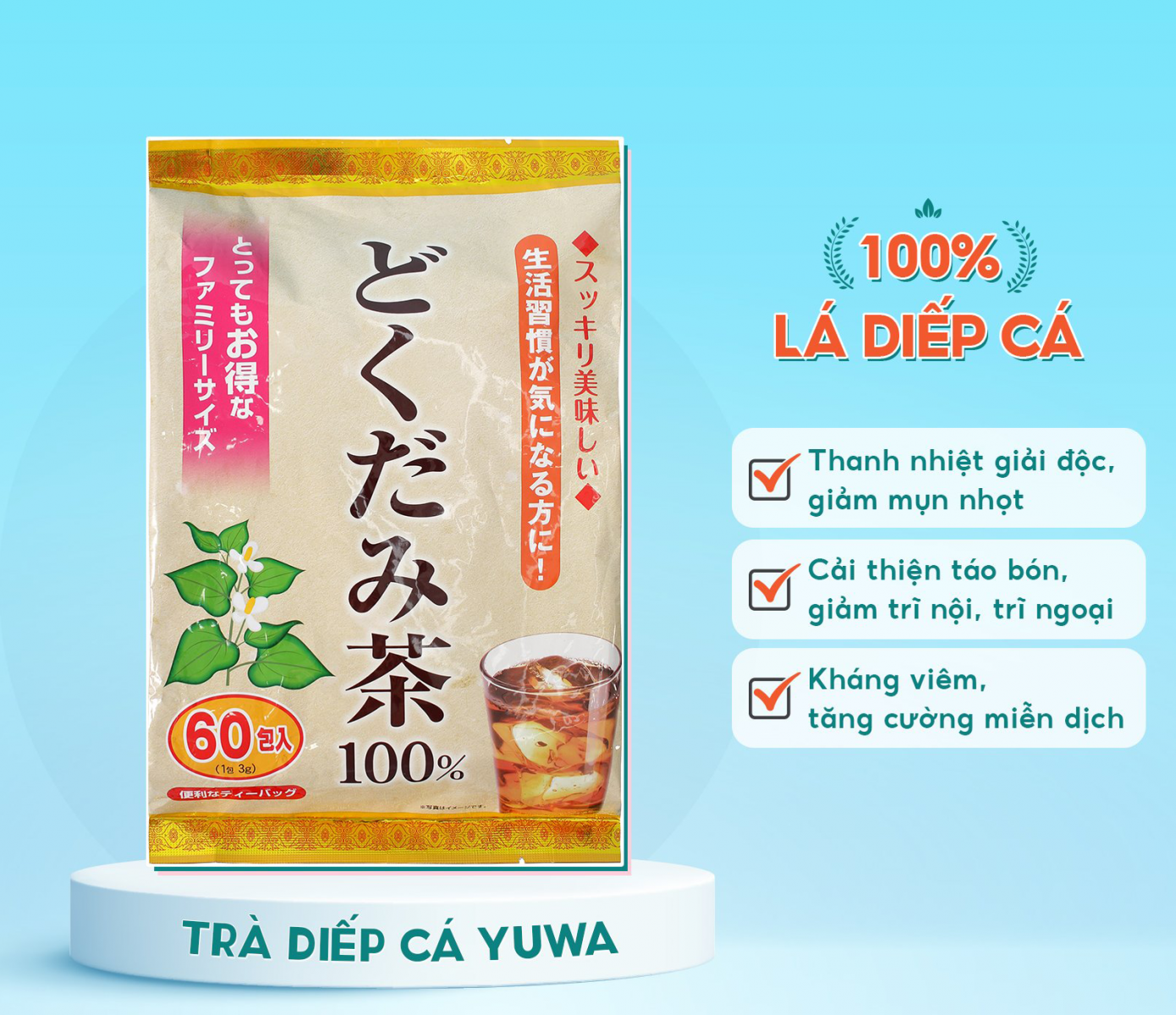 Trà Diếp Cá Yuwa Dokudami Tea hỗ trợ cải thiện chứng táo bón ở trẻ em và người lớn