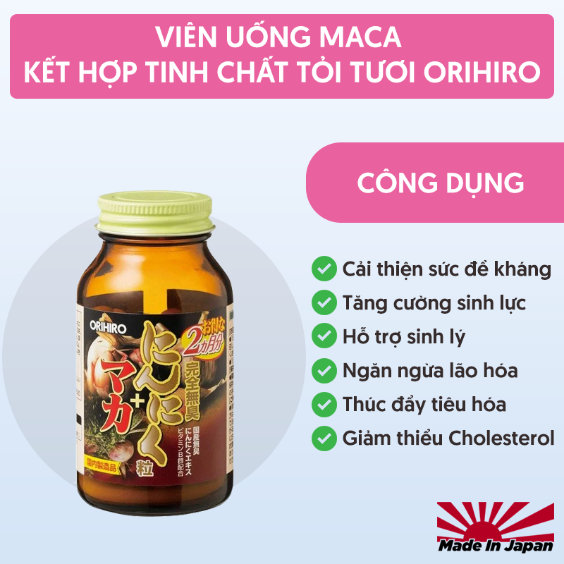 Viên Uống Maca Kết Hợp Tinh Chất Tỏi Tươi Orihiro hỗ trợ tăng cường sinh lực, hỗ trợ sinh lý cho cả nam và nữ