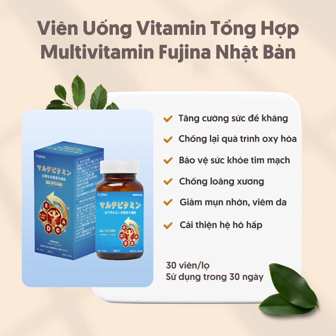 Viên Uống Vitamin Tổng Hợp Multivitamin Fujina Nhật Bản hỗ trợ chống lại quá trình oxy hóa, bảo vệ cơ thể khỏi những tác nhân gây hại