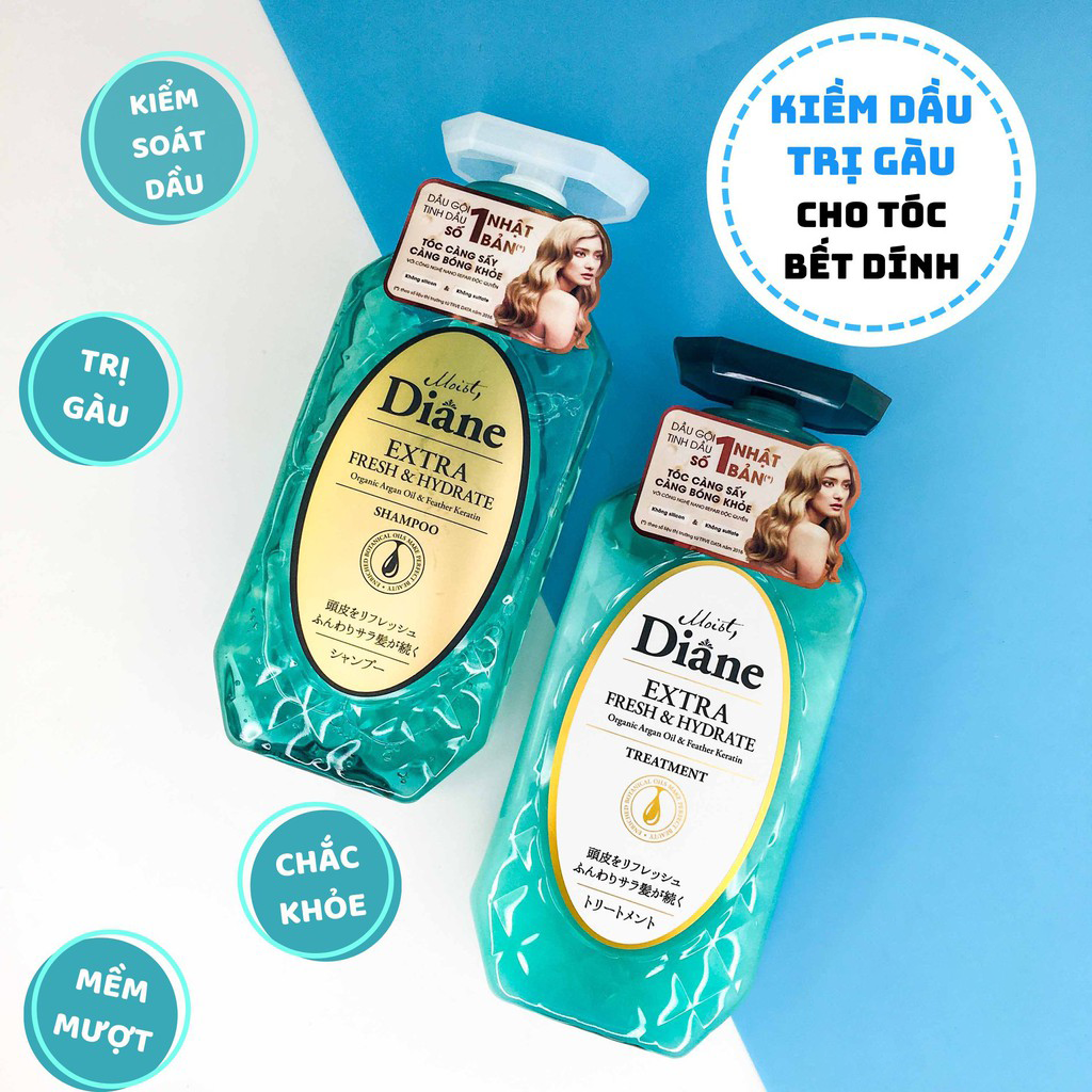 Dầu Gội Kiểm Soát Dầu Moist Diane Extra Fresh & Hydrate hỗ trợ bổ sung dưỡng chất phục hồi tóc hư tổn