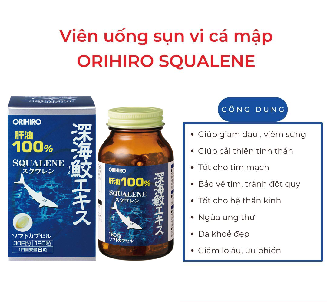 Viên Uống Dầu Gan Cá Mập 100% Squalene Orihiro tốt cho hệ tim mạch, giảm thiểu nguy cơ ung thư