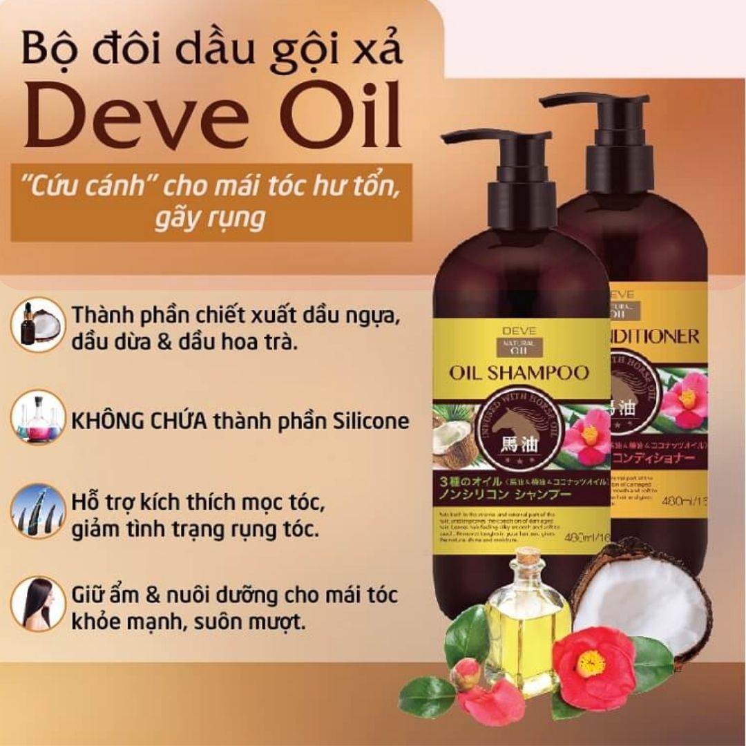 Dầu Gội Chiết Xuất Dầu Ngựa Kumano Deve Oil Shampoo giúp bảo vệ tóc khỏi nhiệt và tia UV