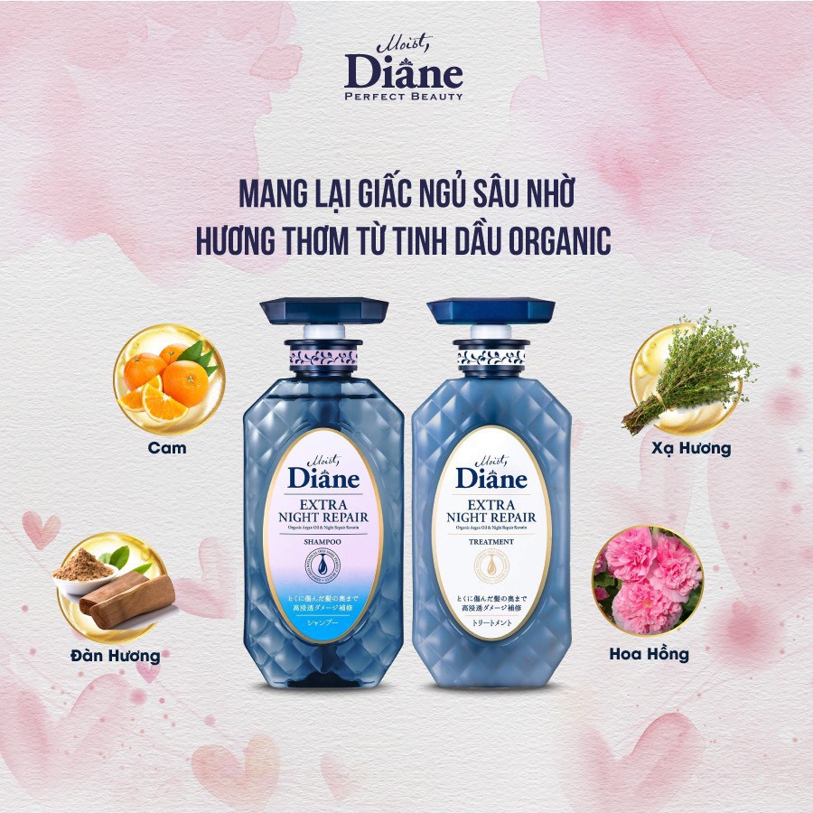 Dầu Xả Ngăn Ngừa Lão Hóa Tóc Moist Diane Extra Night Repair giúp giảm gãy rụng, làm chậm quá trình lão hóa cho tóc