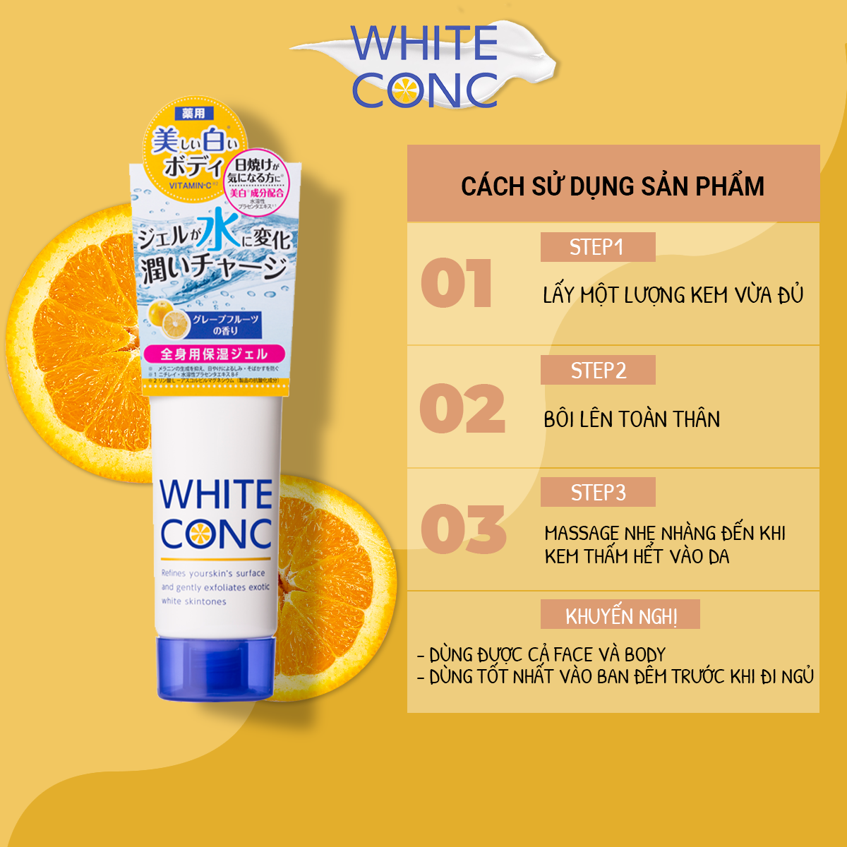 Hướng dẫn sử dụng Kem Dưỡng Trắng Da White Conc Watery Cream