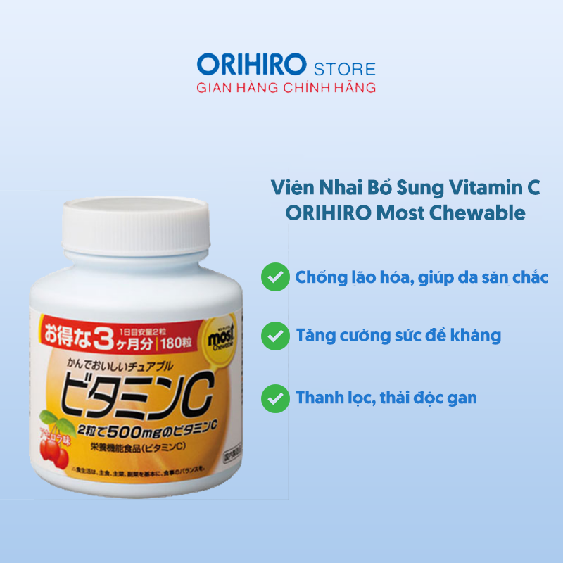 Viên Nhai Bổ Sung Vitamin C Orihiro Most Chewable hỗ trợ thanh lọc và thải độc gan, tăng cường sức đề kháng