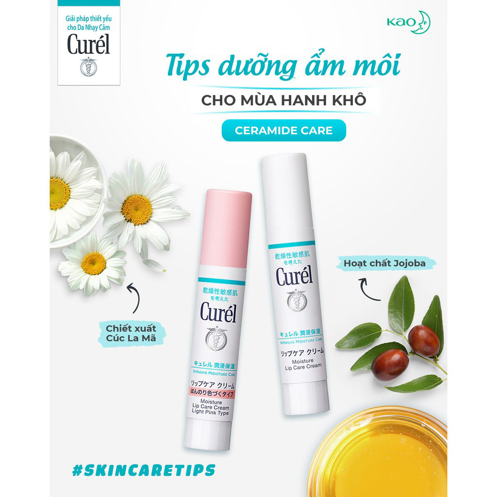 Curél Intensive Moisture Care Moisture Lip Care Cream giúp dưỡng ẩm sâu, kháng viêm, ngăn quá trình hình thành nếp nhăn