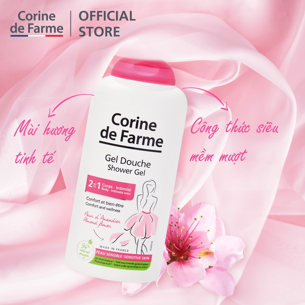Sữa Tắm 2 Trong 1 Corine De Farme giúp làm sạch cơ thể và vùng kín nhẹ nhàng