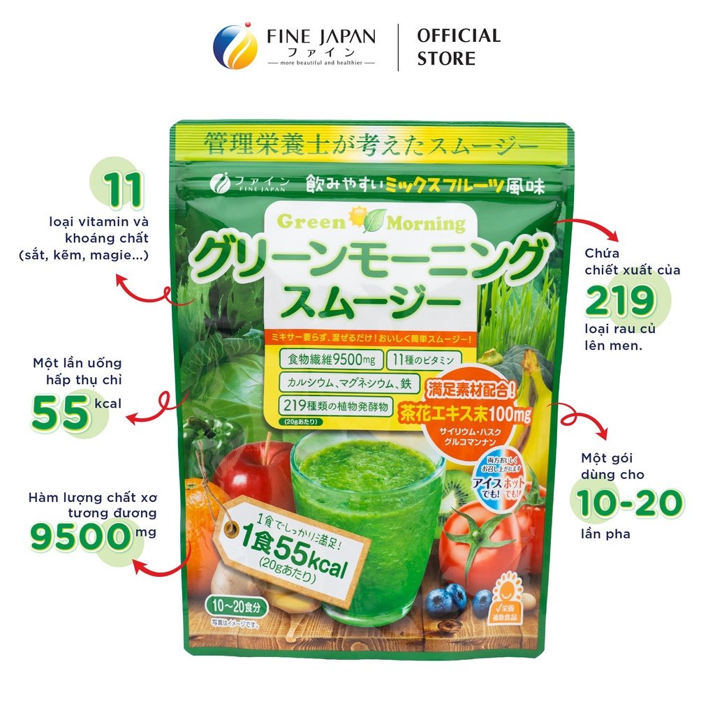 Bột Rau Củ Fine Japan Green Morning Lúa Mạch Non Hỗ Trợ Giảm Cân bổ sung thêm nhiều Vitamin cho cơ thể