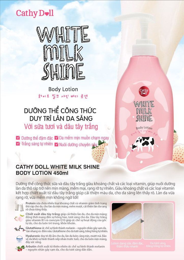 Cathy Doll White Milk Shine Body Lotion hỗ trợ tái tạo và trẻ hóa làn da